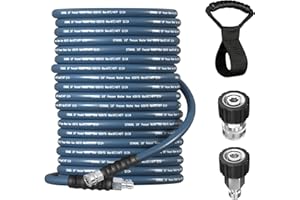 SITIMIMIL 3/8'' Pressure Washer Hose 50FT - Kink Resistant Steel Wire Braided, Wear Resistant, 3/8" Stainless Steel Quick Connect, with M22 14mm Adapter Set, Hot and Cold Water Power Washer Hose, 4200 PSI