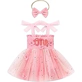 ODASDO Baby Girl Butterfly First Birthday Outfit Bowknot Strap Tutu Tulle Princess Romper Dress with Headband