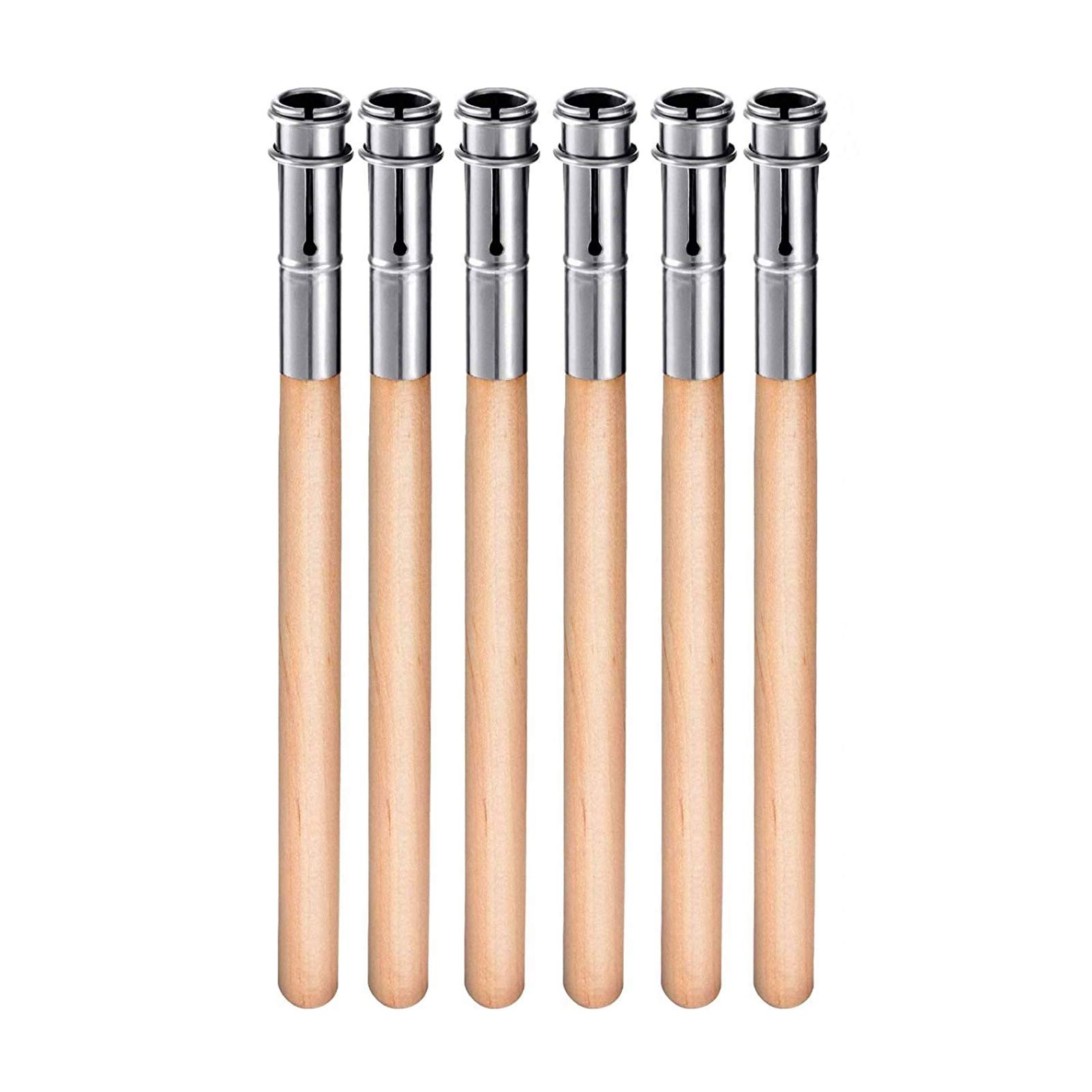 Kuesn 6 Pieces Wooden Pencil Extenders Art Pencil Lengthener Crayon Extension with Aluminum Handle for Artist Pens Prism Pens Sketch Pencil School Office Art