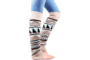 Leg Warmers Bohemian Leg Warmers for Boots 22 inch Long Knit Boot Cuffs Socks for Women Winter Beige