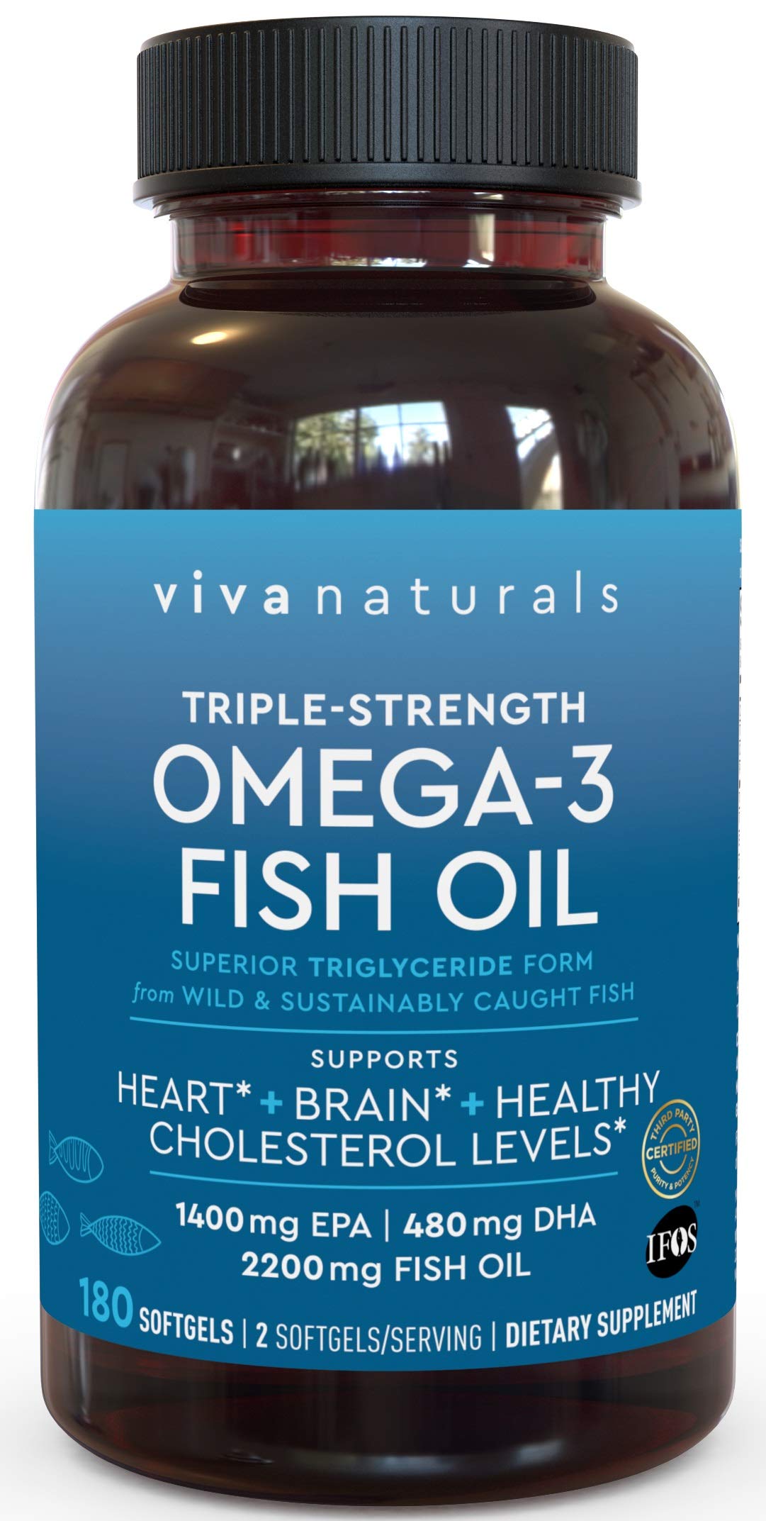Viva Naturals Fish Oil Supplement, 180 Capsules Highly Concentrated
