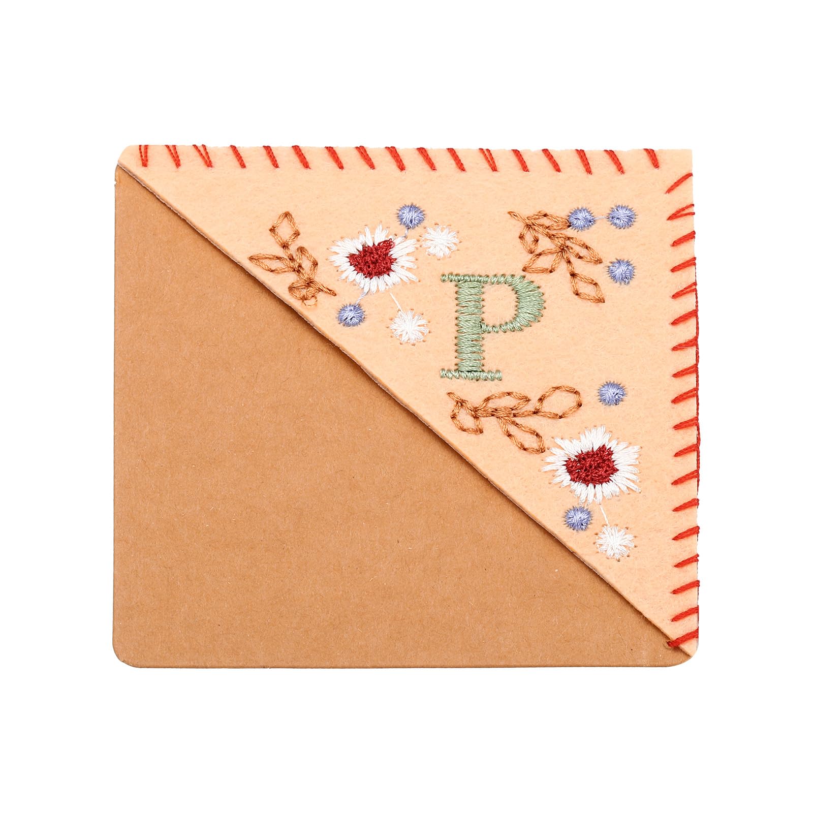 PATIKIL Personalized Embroidered Corner Bookmark, Cute Flower Felt Stitched Triangle Book Mark Page Marker for Women Men Book Lovers Teachers, Pink, Letter P
