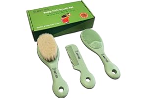 BRADYS HOUSE - 3 Piece Baby Hair Brush & Comb Set for Newborns- Soft Goat Bristle Hair-Brush, Silicone Bath Brush and Plastic Comb for Infant, Toddler, Kids - Baby