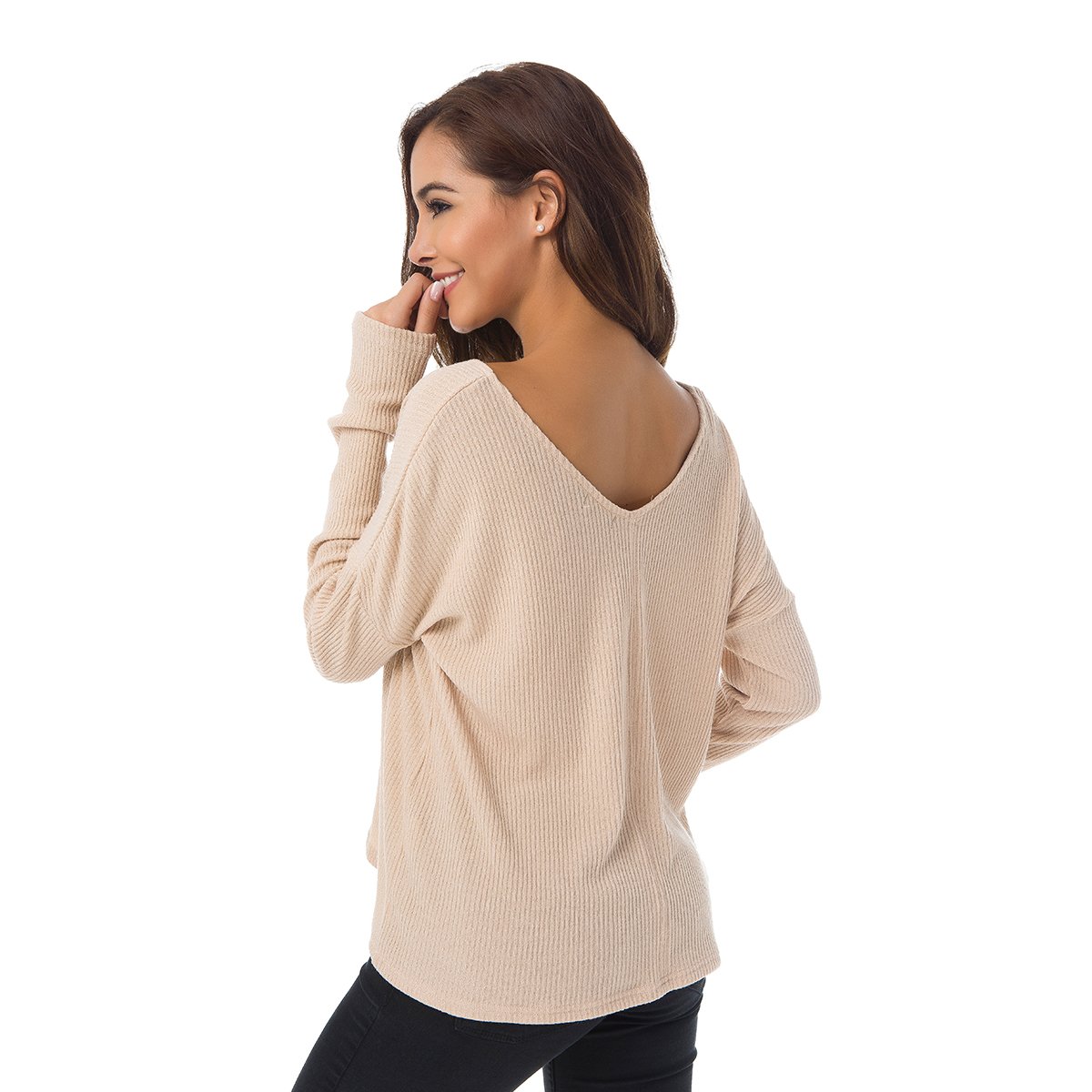 Zumine Women\'s V Neck Sweater Long Sleeve Oversized Pullover Sweater (M, Khaki)