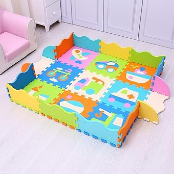 Amazon Com Baby Play Mat With Fence Interlocking Foam