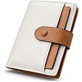 Alldaily Small RFID Blocking Leather Wallet for Women, Bifold with 10 Card Slots and Zipper Pocket (White&Brown)