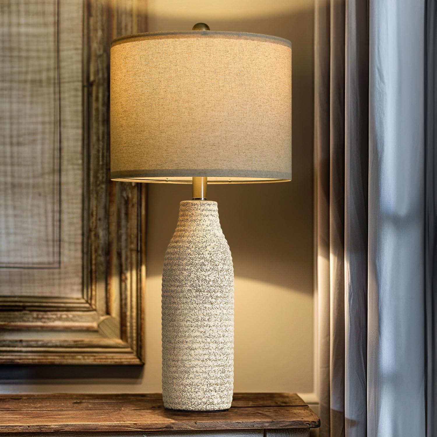 Photo 1 of PORTRES 25" Ceramic Table Lamp for Bedroom Bedside Lamps for Night Stands Modern Lamps for Living Room with Rotary Switch Gray and White?1Pack?