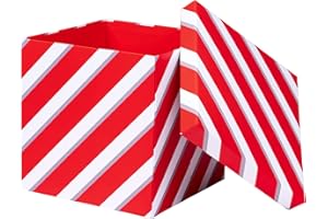 WRAPAHOLIC 9" Christmas Gift Box with Lid - Red and White Stripe Design Gift Box and 2 Pcs Tissue Paper for Christmas, Holiday, Party, Gift Giving and More