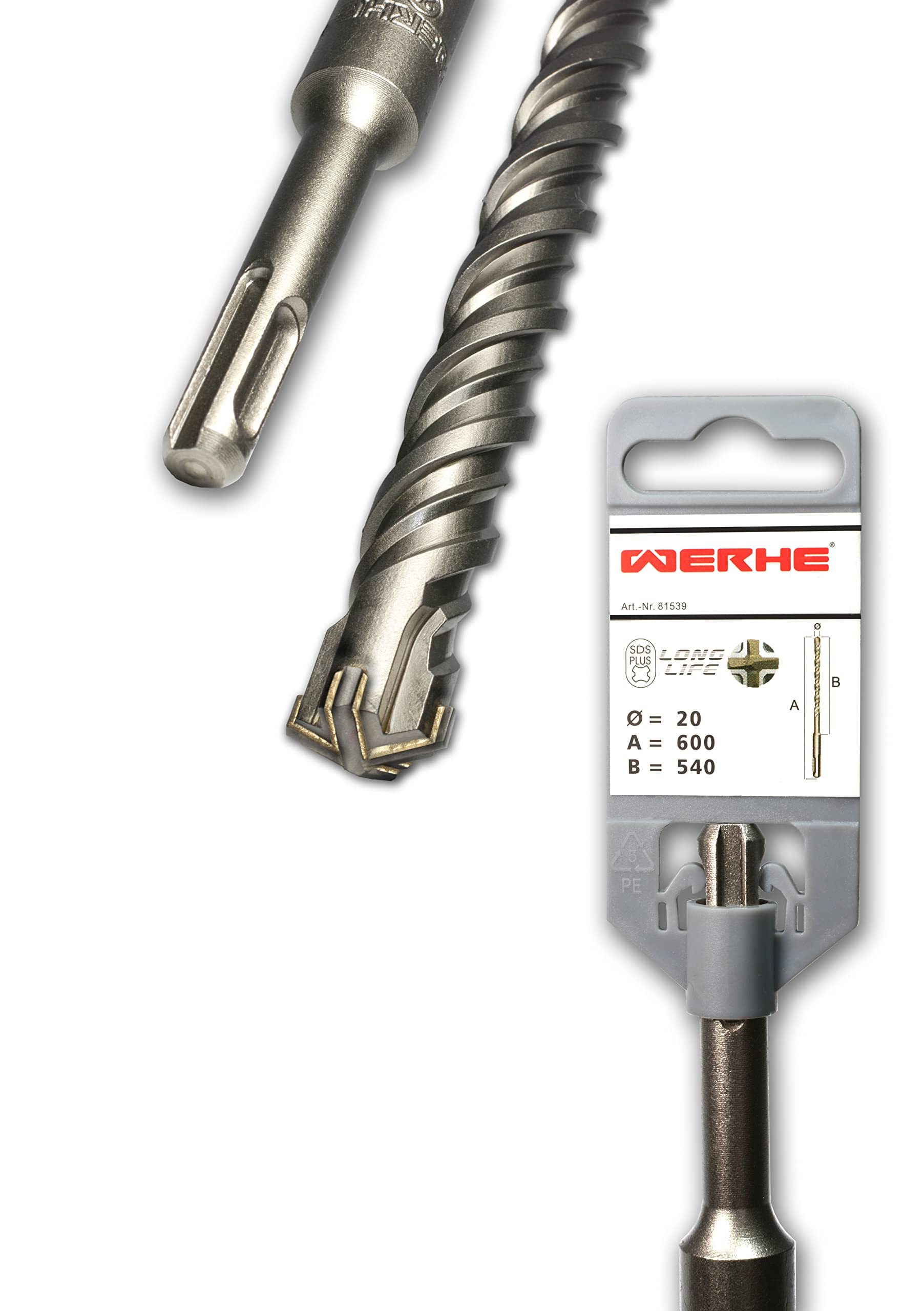 WERKON SDS Plus Hammer Drill Bit 20 x 600 mm Quadro X Cross Head Concrete Stone Masonry