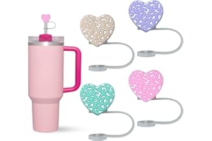 MOTEQUE 4 PCS Stanley Straw Cover Cap for Stanley Cup Straw Topper pack of 10mm, Cute Heart Straw Covers, 40 Oz Straw Caps Stanley Cup Tumblers Accessories (Hearts)