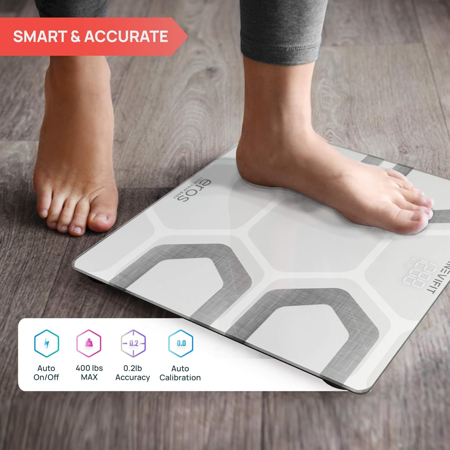 INEVIFIT EROS Bluetooth Body Fat Scale Smart BMI Highly Accurate Digital Bathroom Body Composition Analyzer with Wireless Smartphone APP 400 lbs 11.8 x 11.8 inch (White): Sports & Outdoors