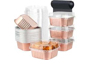 10oz Mini Cake Tins With Lids 40 Pack,LNYZQUS Aluminum Foil Small Baking Pans Disposable Large Brownie Baking Cups,4”x4” Small Bread Muffin Containers Holders For Party-Champagne