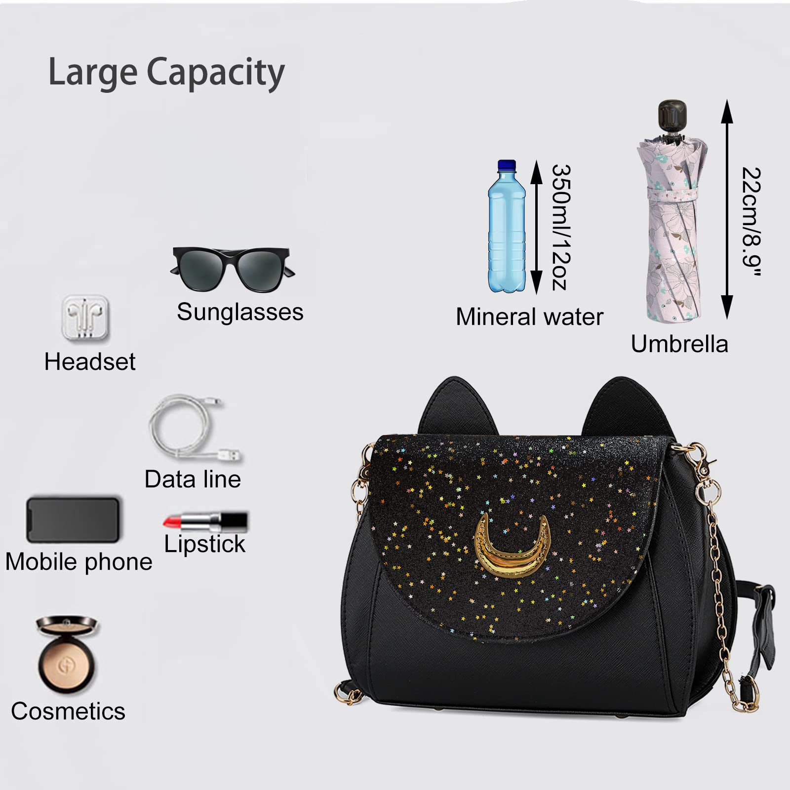 Women Christmas Handbags Girls Sailor Moon Luna Bag Cosplay Crossbody Cat Sequin Shoulder Bags Large