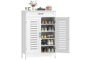 HOMCOM Shoe Cabinet with Louvered Doors, Modern Shoe Storage Cabinet with Drawer and Adjustable Shelves, Holds up to 20 Pairs