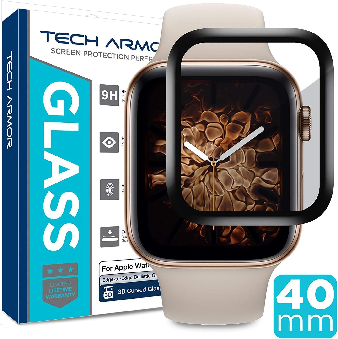 Tech Armor 3D Curved Edge Glass Screen Protector Designed for Apple Watch Series 4 / Series 5 40mm (Black) [1-Pack]