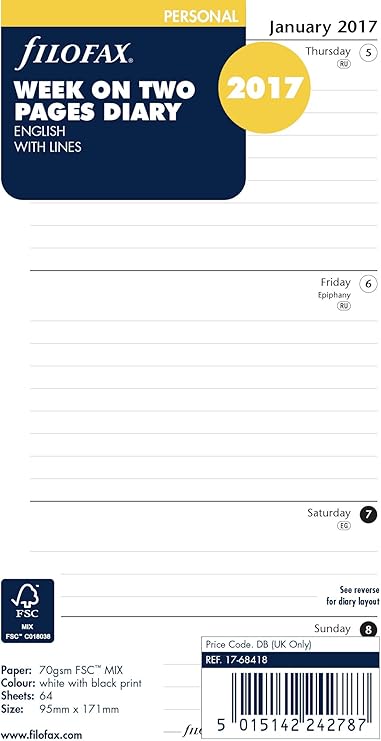 In Inglese Filofax Settimana Su Due Pagine Agenda Personale Carta Blocchi E Quaderni Cancelleria E Prodotti Per Ufficio