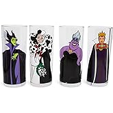 Disney Villains 10-Ounce Tumbler Glasses, Set of 4 | Includes Maleficent, Cruella de Vil, Ursula, Evil Queen | Home Barware For Liquor and Beverages, Kitchen Decor Essentials | Gifts and Collectibles