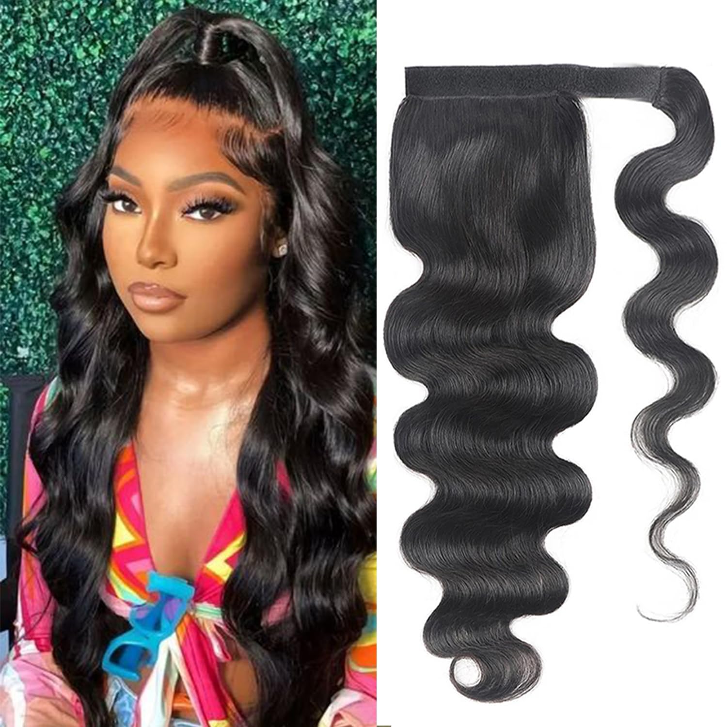 Brazilian Virgin Body Wave Human Hair Ponytail 120g 28Inch 100% Unprocessed body wave Long Inch Wrap Around Magic Paste Ponytail Natural Black Color