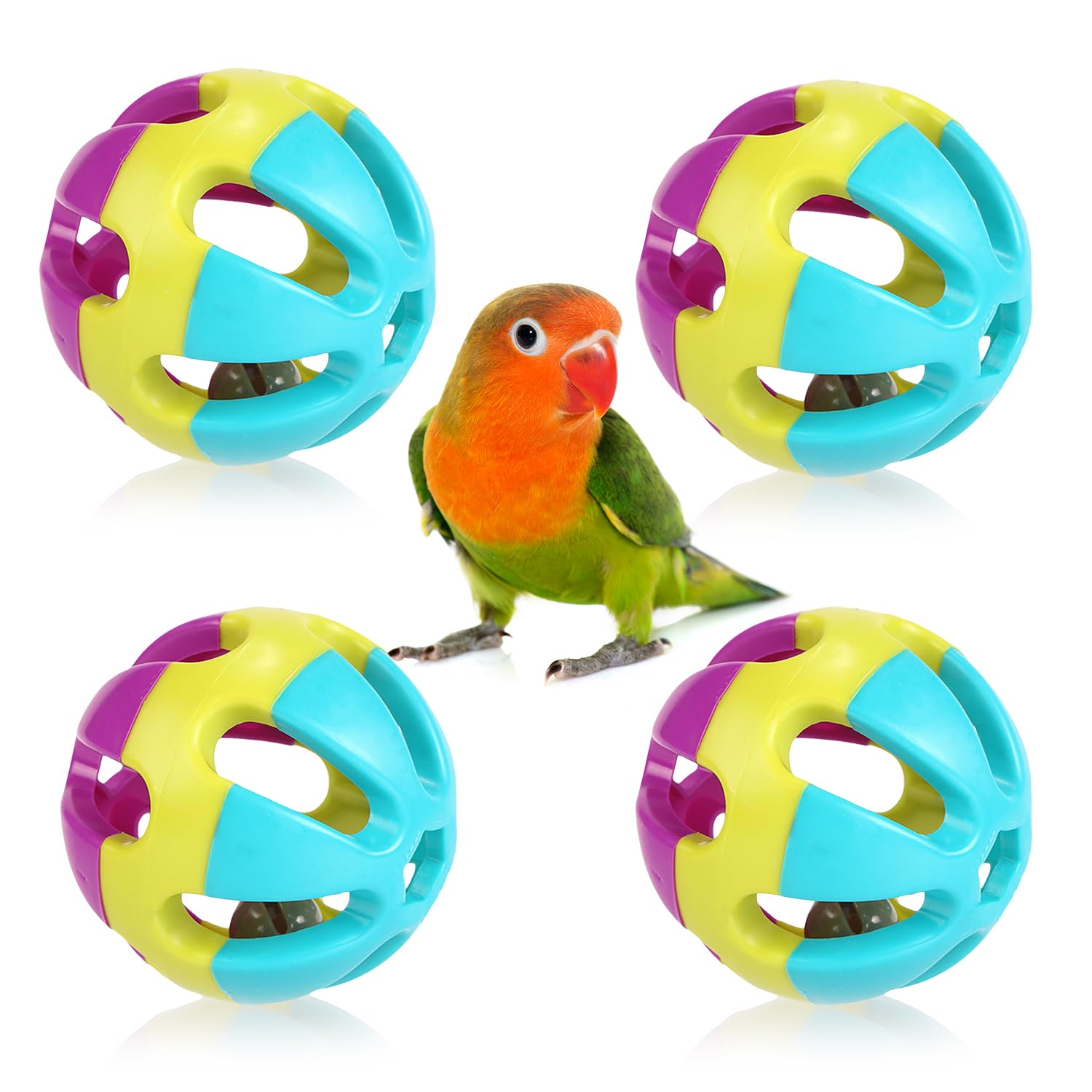 DVOFU 4-Piece Multicolor Parrot Bell Ball Plastic Colorful Birds Ball with Bell Interactive Pet Toy for Small Pets, Parrot, Conure, Cockatiel, Lovebird