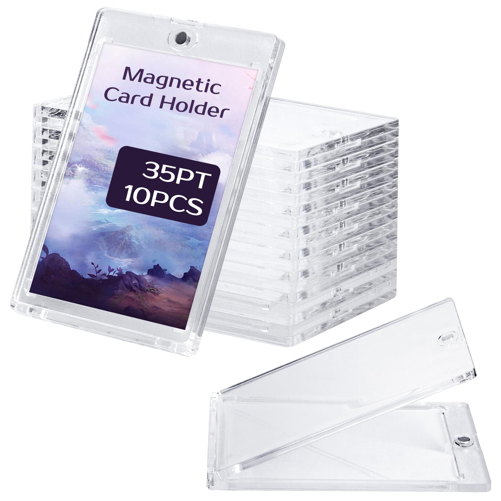 ECOSEAO 35PT Magnetic Card Holder, 10PCS Trading Card Protectors, Clear Gamecard Holder, Game Storage Case for Collectible Sports, Baseball Standard Cards