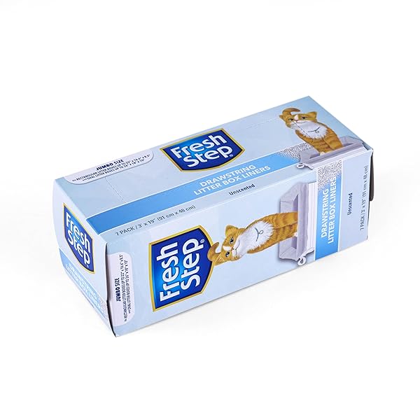 FRESH STEP JUMBO DRAWSTRING CAT LITTER BOX LINERS, UNSCENTED HEAVY DUTY KITTY LITTER BAGS FOR X-LARGE OVAL OR RECTANGLE PANS, HELPS CONTAIN MESS, EASY LIFT OUT CLEANUP, 36 X 19 IN, 7 COUNT