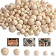 500pcs Natural Wood Beads,Unfinished Loose Wood Beads Crafts, Suitable for Home and Holiday Decor, DIY Jewelry Making 6 Sizes