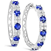 Women's Huggie Hoops with Birthstone 925 Sterling Silver Huggie Stud Hypoallergenic 14K Gold Plated Moissanite Earrings -Emerald Sapphire Ruby Hoop Earrings, Size 20 25mm