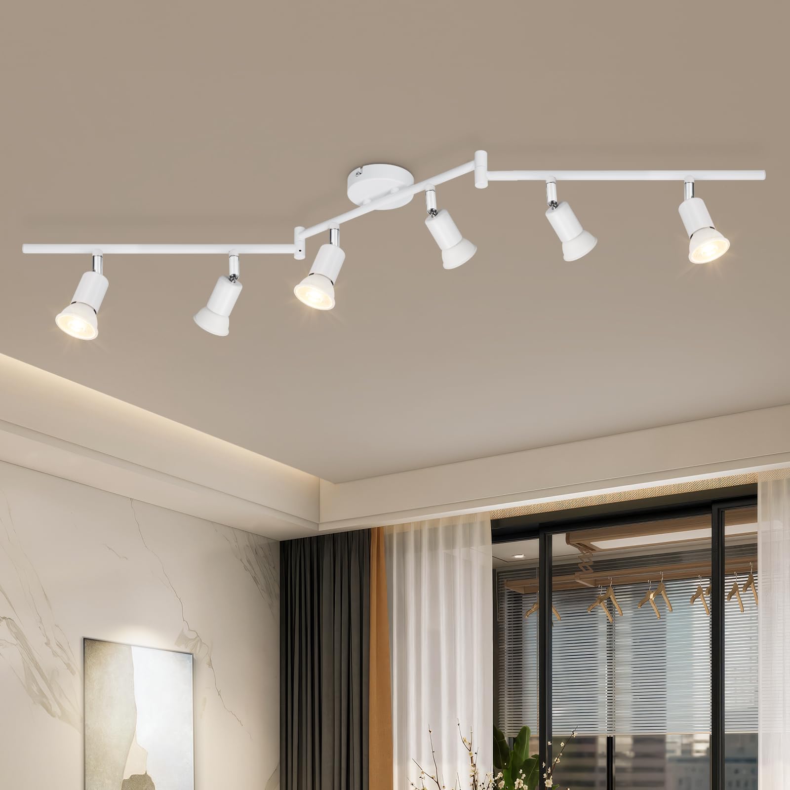 Dehobo Ceiling Spotlight Rotatable - Elegant White 6 Way GU10 LED Ceiling Light 350° Swivelling Adjustable Modern for Kitchen Living Room Bedroom, No Bulbs