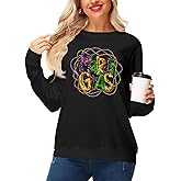 AOBUTE Women Valentines Long Sleeve Sweatshirt Mardi Gras Casual Print Shirts