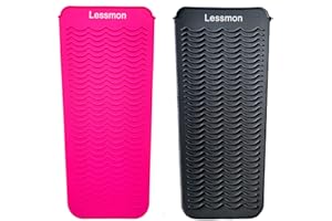 2 Lessmon Heat Resistant Silicone Mat Pouches for Flat Iron, Curling Iron, Straightener, Hot Hair Tools, Pink&Black