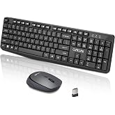 2.4G Wireless Keyboard and Mouse Combo, Full Size Quiet for Computer, Black | Low Profile Keys, 3-Level DPI Adjustable Mouse, Multimedia Keys, 2.4G USB Cordless Set for Mac, Laptop, PC, Windows, Office