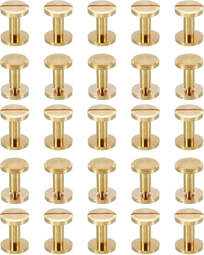 PATIKIL 25 Sets Brass Chicago Screws M4x8mm for DIY Leather Projects