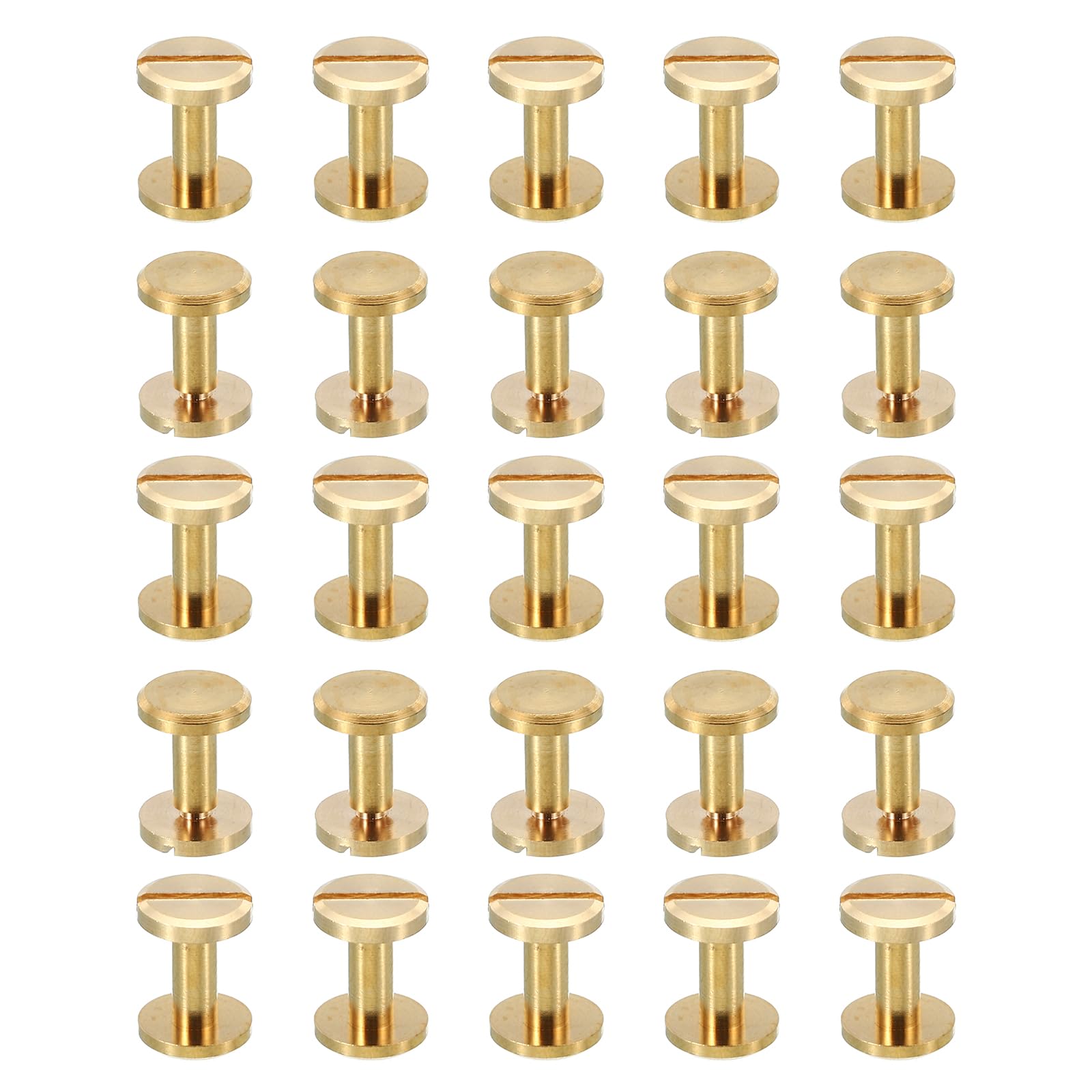 PATIKIL 25 Sets Chicago Screws, M4x8mm Chicago Screw Slotted Binding Post Screw Bolts Rivets Brass Fasteners Connectors for Leather Belt Scrapbook Photo Albums