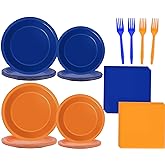 Wiooffen 96 Pcs Orange and Blue Birthday Party Plates Napkins Dart War Party Supplies Tableware Disposable Orange Blue Paper Dinnerware Decoration for Baby Shower Birthday Party, 24 Guests