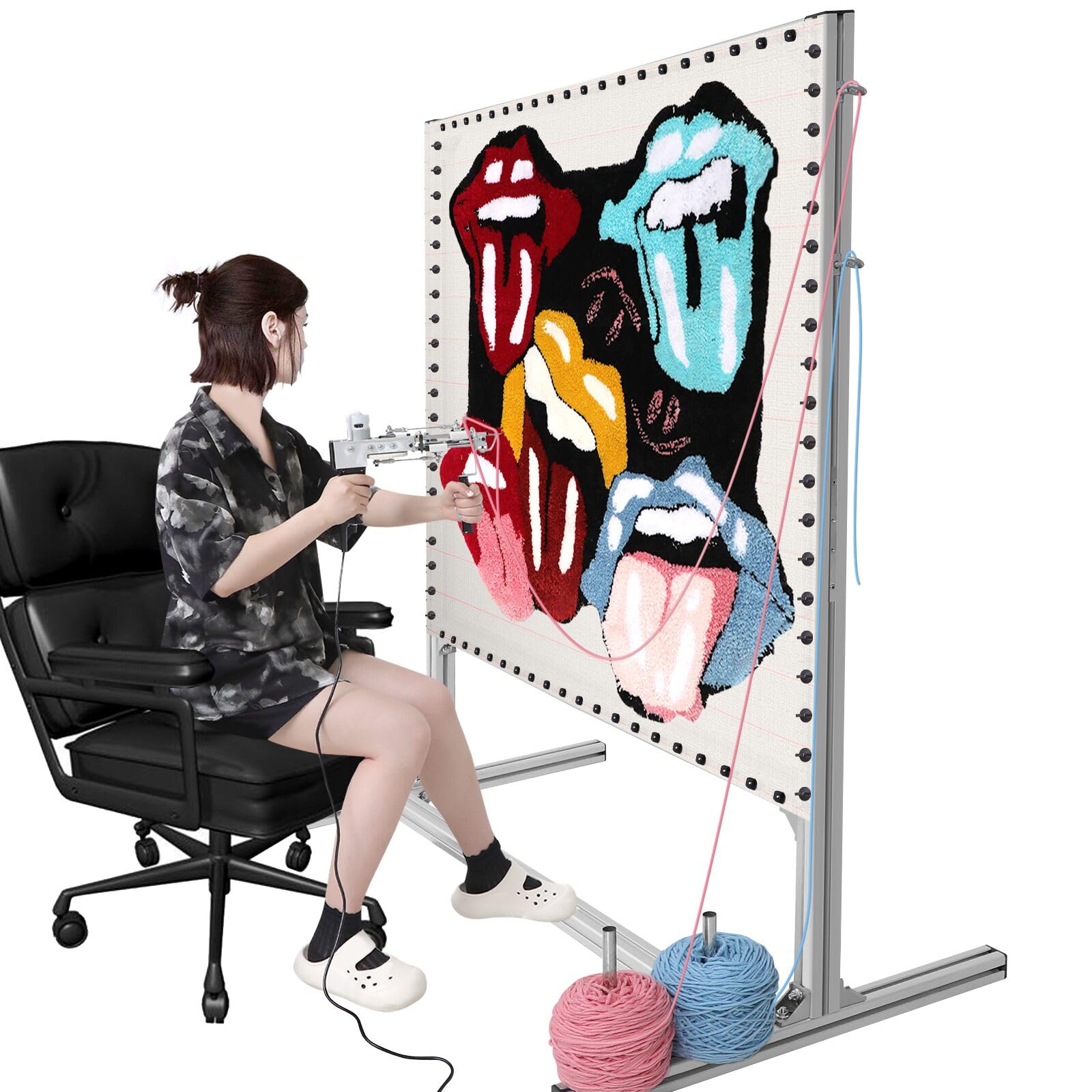 Photo 1 of Rug Tufting Frame Kit, 55 Inches Aluminum Metal Tufting Frame for Rug Making, A Safer Tufting Cloth Stand for Tufting Beginners and Lovers