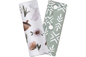 TINLYFINLY 2 Pack Car Seat Belt Covers for Baby Kids, Soft Reversible Car Seat Shoulder Strap Pads, Seatbelt Cushion, Neck Strap Covers for Stroller, Carrier, Pushchair (Rabbit)