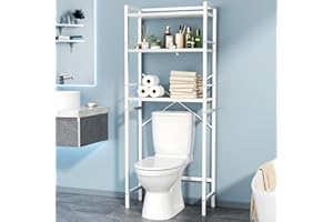Zarler Over Toilet Storage Shelf, 3-Tier Particle Board Above Toilet Storage Shelves for Bathroom, Adjustable Freestanding Space Saver Over Toilet Rack for Laundry, White