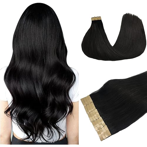 Doores Tape in Hair Extensions Natural Black 14 Inch 20pcs 50g Remy Human Hair Extensions Tape in Seamless Straight Real Hair Extensions Tape in Natural Hair