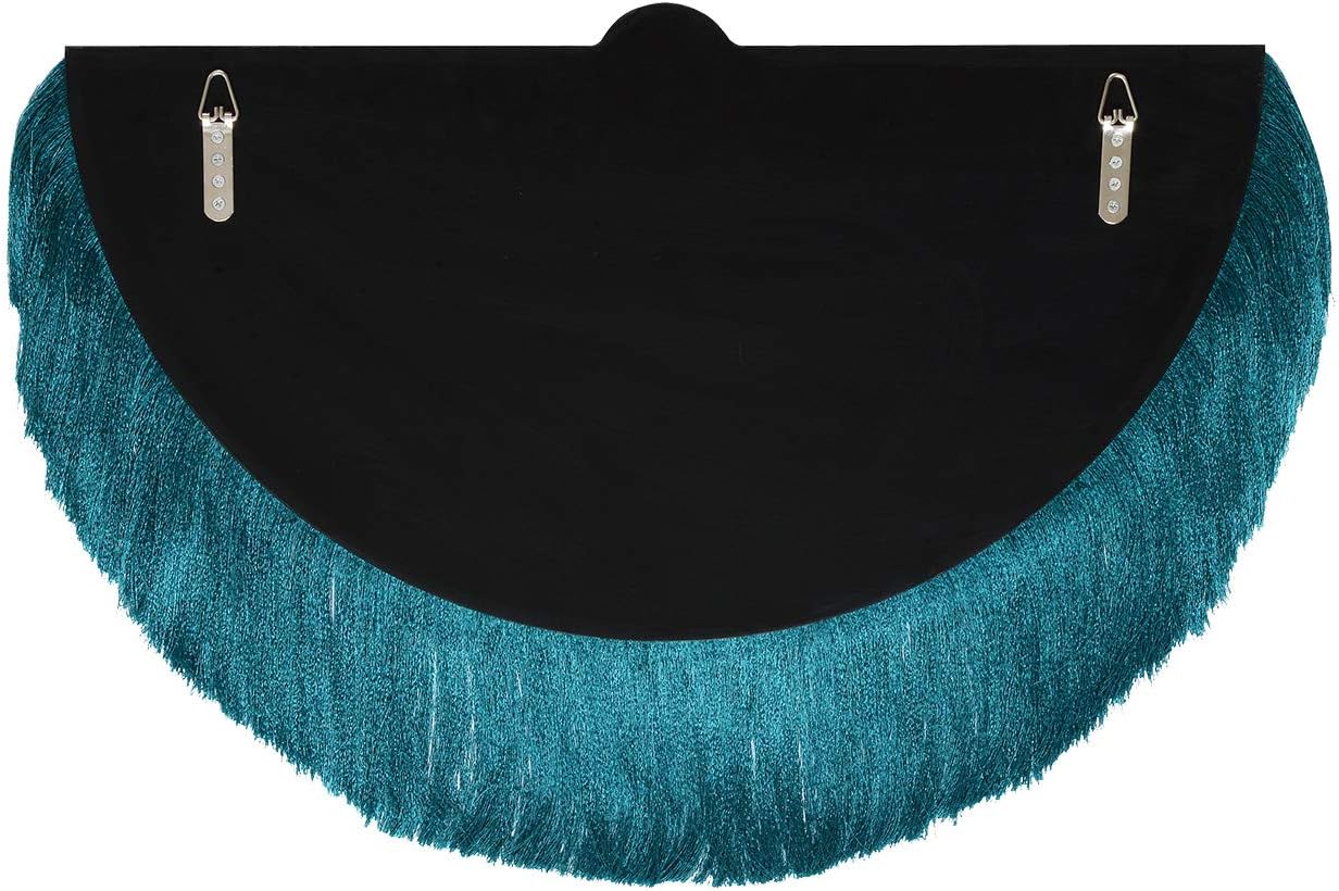 MOTINI 25.6"x 13.7" Beveled Decorative Mirror Contemporary Semi Circle Wall Mirrors with Blue Fringe for Wall Decor, Living Room, Entryways: Furniture & Decor