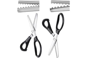 Amylove 2 Pcs Pinking Shears Scissors for Fabric Cutting 7 mm 5 mm Scalloped Serrated Scissors Zig Zag Cut Sewing 9.2" Professional Handheld Jagged Dressmaking Supply for Leather Clothing Paper Craft