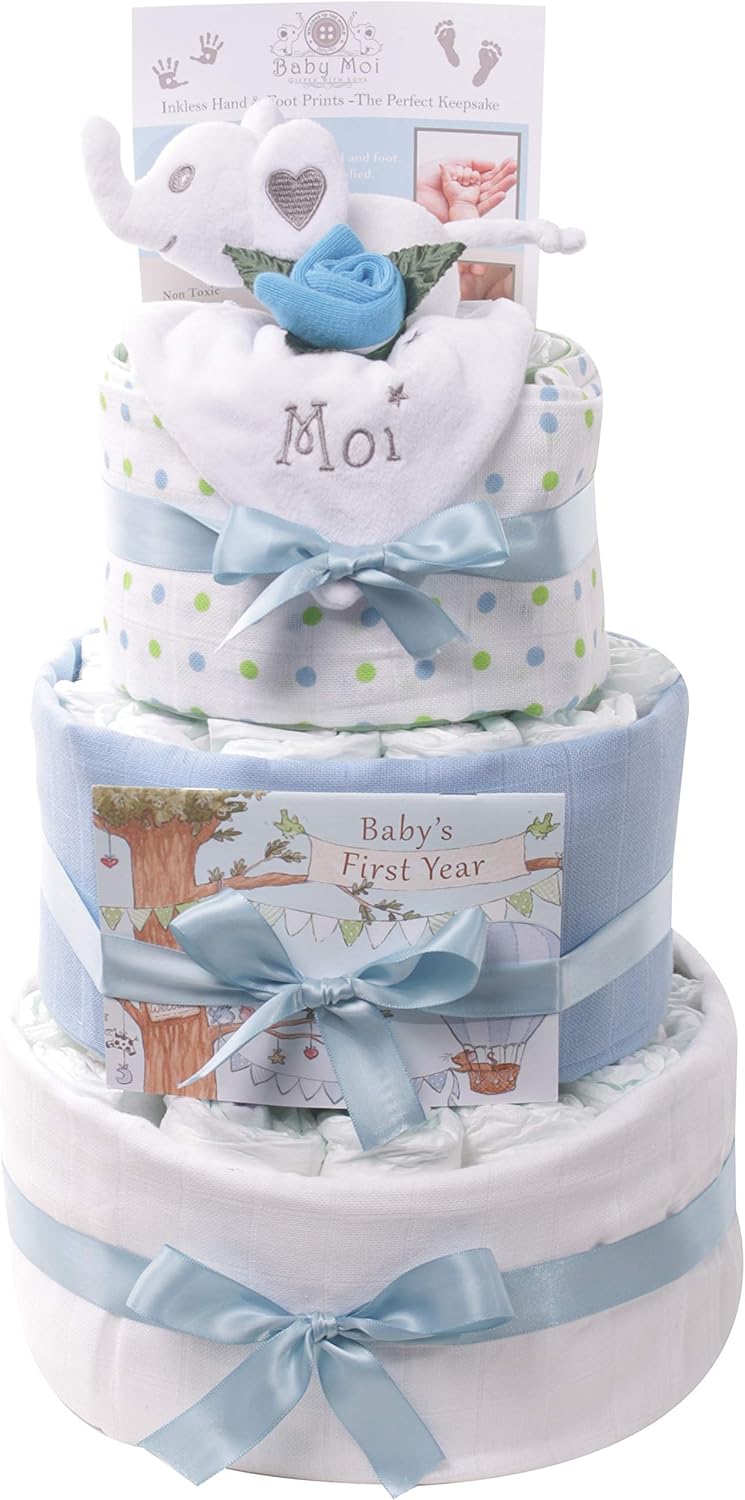 Baby Shower Gift for a New Born Baby Boy Gift Set 3 Tier Nappy Cake