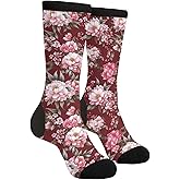 ACPPXF Vintage Flowers Floral Burgundy Socks Funny Crew Dress Socks For Men Women