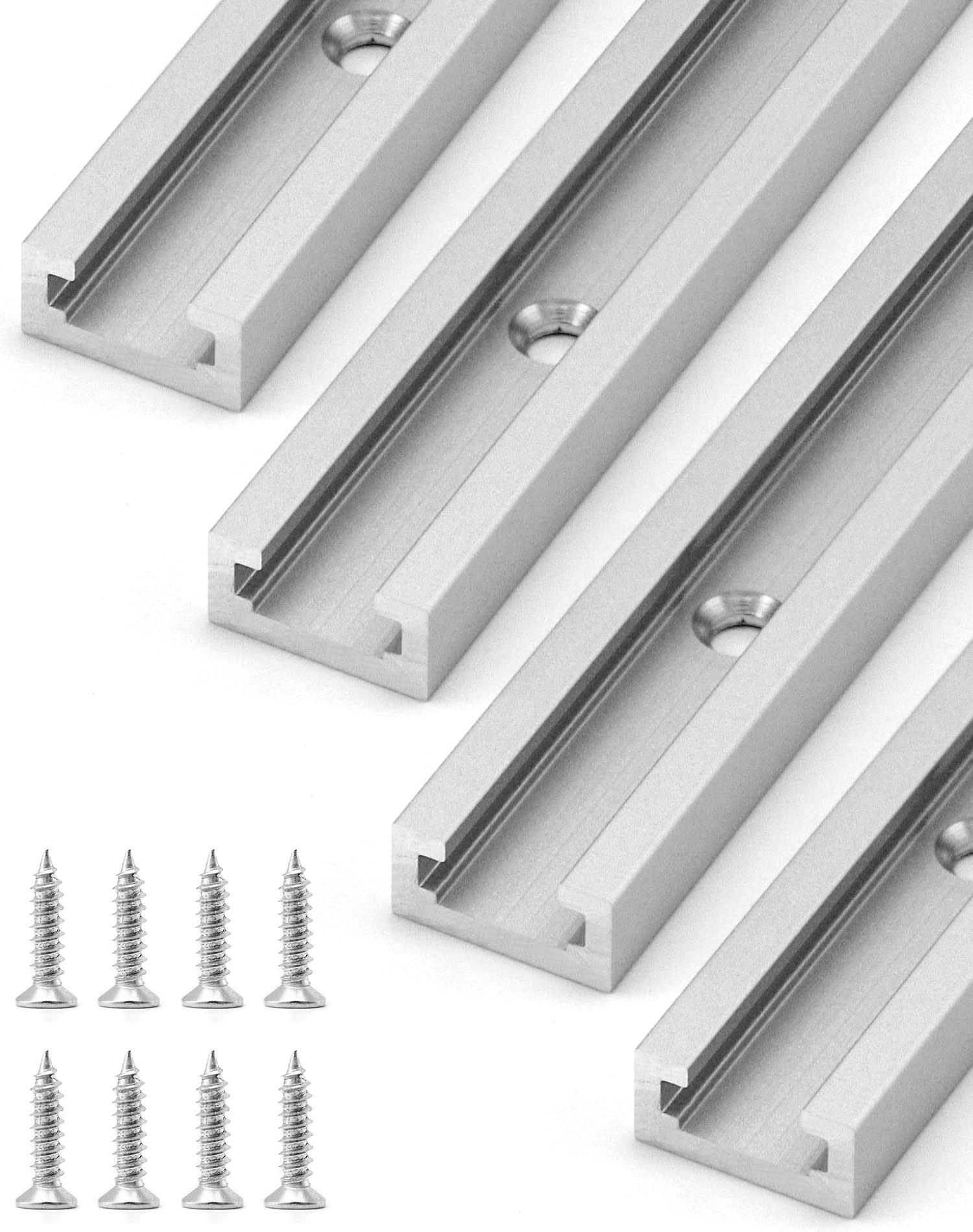 Photo 1 of QWORK 12" T-Track, 4 Pack Aluminum Double Track with Mounting Holes for Woodworking