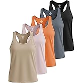 Real Essentials 5 Pack: Women's Dry Fit Tank Top - Racerback Sleeveless Workout Athletic Gym Shirt (Available in Plus)