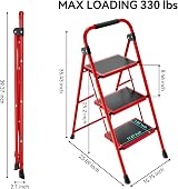 KINGRACK Folding 3 Step Ladder with Non-Slip Pedals Red Steel Lightweight view 4