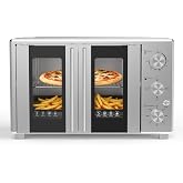 VBGK French Door electric Knob Oven,35 QT Extra Large Oven,18-Slice Convection Oven3-Control Knobs,Bake Broil Toast Grilled Meat Keep Warm,Stainless Steel,Equipped with a tray and a rack.