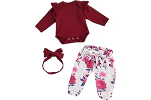 BABESIDE 3 Pcs Reborn Baby Doll Clothes for 17-22 Inch Babydolls, Floral Patterns Lifelike Baby Doll Accessories for Realistic Baby Dolls Girl, Wine Red