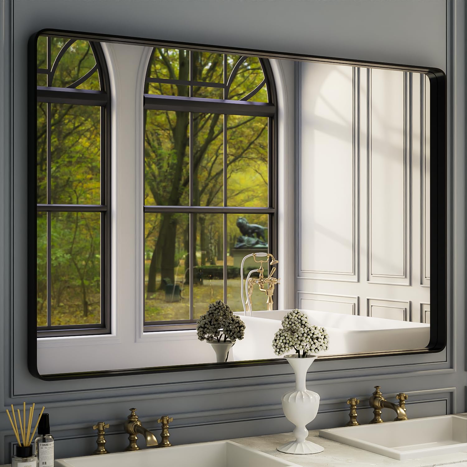 Photo 1 of ** NEW*** ISKM Black Framed Mirror for Bathroom 60" x 40" Matte Black Bathroom Vanity Mirror Anti-Rust, Tempered Glass, Rounded Rectangle Mirror(Horizontal/Vertical)