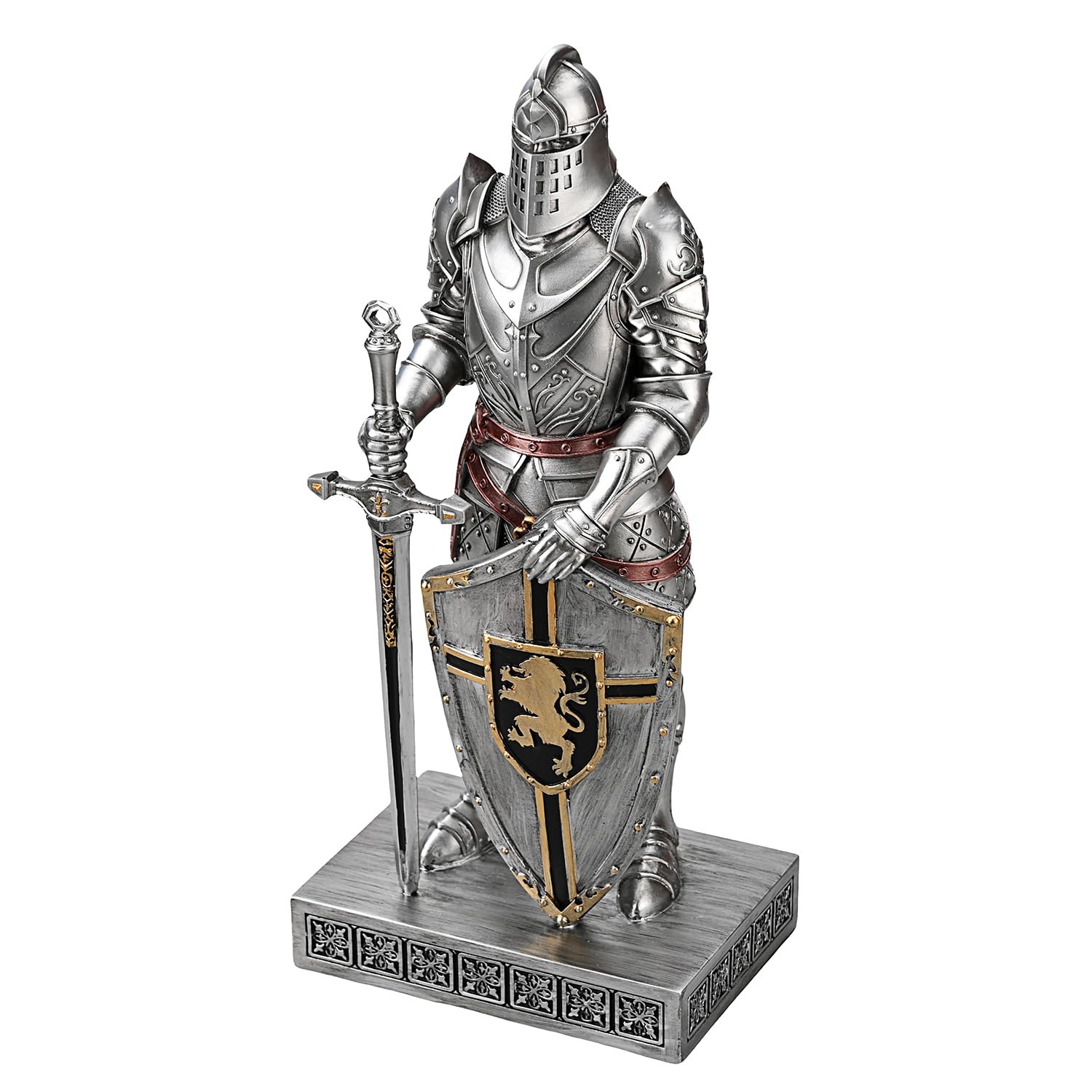 HDMbigmi King's Guard Knight with Shield Desktop Accessories Statue Medieval Knight Ornament Paperweight for Office and Home Top Collection as Gift 12.60 Inch (Silver)