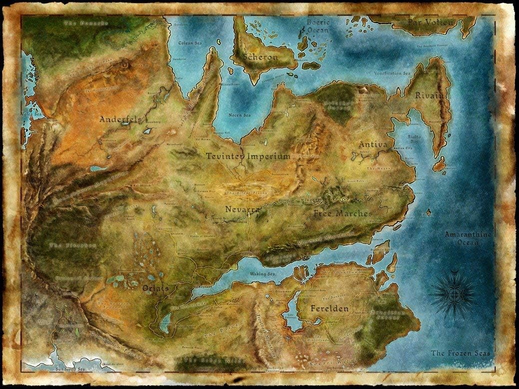 Amazon Com Newbrightbase Thedas Map Dragon Age Fabric Cloth Rolled Wall Poster Print 32x24 Posters Prints